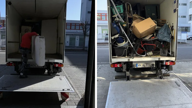 Entrümpelung in Fellbach: derselbe Transporter beim Beladen und am Ende des Einsatzes